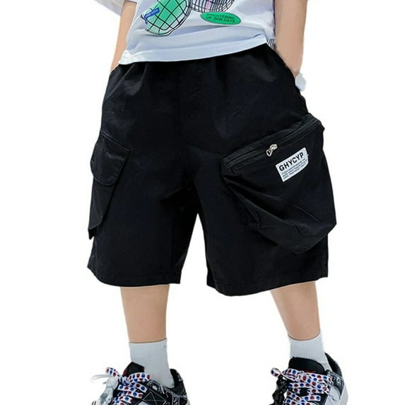 WEIGFI Kids Summer Children Boys Medium Sized Solid Color Pants With Zippers And Pockets Workwear Style Casual Loose Knee Length Pocket Pants Stylish Trousers Slacks