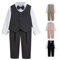thumbnail image 1 of WEIGFI Toddler Baby Boys Foamal Suit Dressy Outfit Sets Long Sleeve Shirt Top And Pants Vest Bowknot 4 Piece Set Gentleman Piano Performance Wedding Lovely Beach Clothes,Grey,11-12 Years, 1 of 4