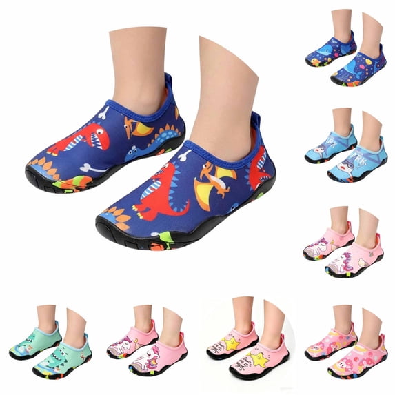 WEIGFI Toddler Baby Boys Girls Water Shoes Soft Sole Quick-Dry Beach Shoes Cartoon Print Lightweight Outdoor Sports Hiking Swim Pool Sneakers Daily Funny Footwear,Light Blue,10-11 Years