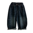 thumbnail image 1 of WEIGFI Toddler Baby Boys Pants Solid Color Jeans Elastic Waist Denim Bottoms With Pockets Casual Wide Leg Loose Fit Comfort Playwear Everyday Adorable Street Trousers,Dark Blue,3-4 Years, 1 of 4