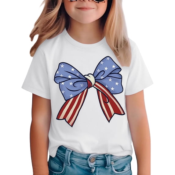 WEIGFI Toddler Baby Boys T-Shirts American Flag Bow Independence Day 4Th Of July Graphic Print Clothes Casual Short Sleeve Crew Neck Comfort Classic Beach Tops,White,10-11 Years