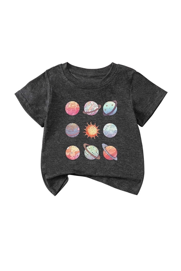 Toddler Baby Boys T-Shirts Planet Graphic Print Long Sleeve Casual Solar System Crew Neck Classic Beach Tops,Grey,12-24 Months