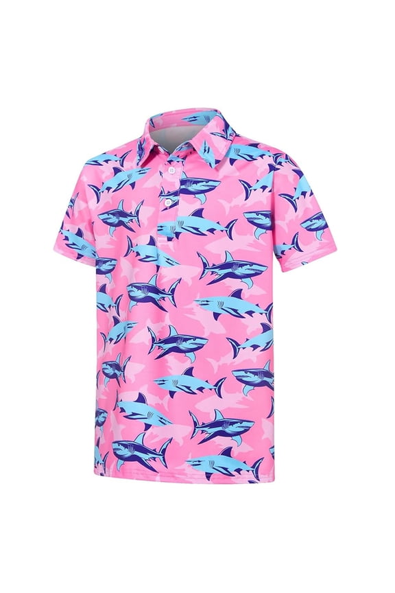 Toddler Baby Boys T-Shirts Shark Graphic Print Lapel Short Sleeve Comfort Summer Casual Daily Wear Classic Beach Tops,Pink,3-4 Years