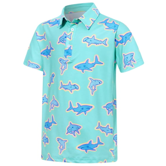 WEIGFI Toddler Baby Boys T-Shirts Shark Graphic Print Lapel Short Sleeve Comfort Summer Casual Daily Wear Classic Beach Tops,Sky Blue,3-4 Years