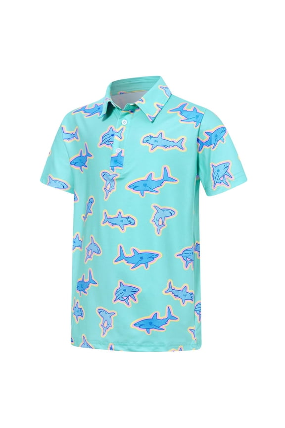 Toddler Baby Boys T-Shirts Shark Graphic Print Lapel Short Sleeve Comfort Summer Casual Daily Wear Classic Beach Tops,Sky Blue,3-4 Years