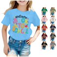 thumbnail image 1 of WEIGFI Toddler Baby Girls Back To School T-Shirts Kindergarten First Day Of School Colorful Letter Graphic Short Sleeve Crew Neck Casual Daily Wear Summer Comfort Beach Tops,Sky Blue,10-11 Years, 1 of 4