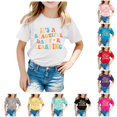 thumbnail image 1 of WEIGFI Toddler Baby Girls Back To School Tshirts Kindergarten First Day Of School Clothes Floral Print Letter Graphic Short Sleeve Crew Neck Casual Daily Wear Summer Lovely Party Tops,White,8-9 Years, 1 of 4