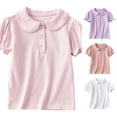 thumbnail image 1 of WEIGFI Toddler Baby Girls Basic Tee Soft Cotton T-Shirts Ruffles Breathable Solid Color Outdoor Playwear Short Sleeve Lapel Casual Daily Wear Summer Comfort Beach Tops,PK,3-4 Years, 1 of 3