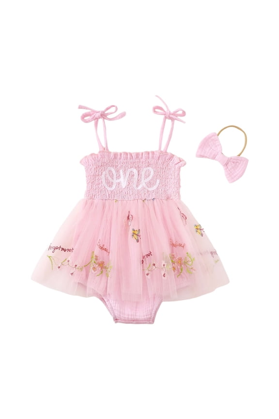 Toddler Baby Girls Bodysuit Princess Birthday Dress With Snaps Sleeveless Embroidery Ruffles Sequins Tulle Romper Thin Strap Summer Photo Comfort Beach Overalls,Light Pink,6-12 Months