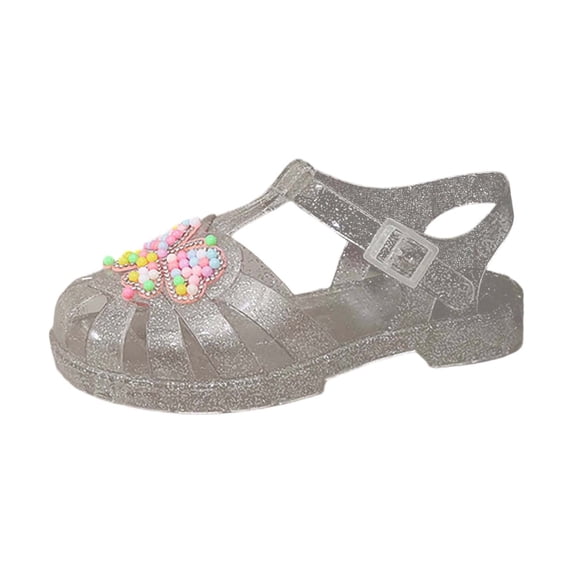 WEIGFI Toddler Baby Girls Sandals Butterfly Breathable Jelly Soft Sole Fashion Summer Open Toe Adjustable Strap Adorable Beach Shoes,White,3.5-4 Years