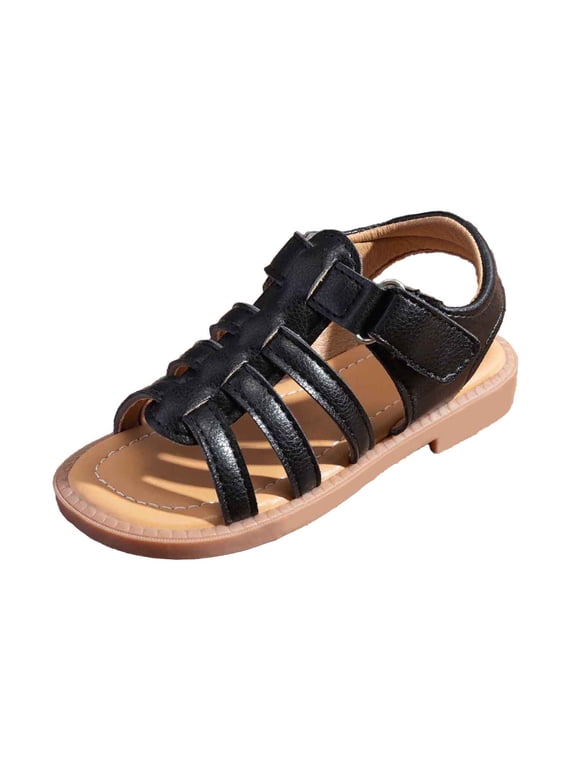 Toddler Baby Girls Sandals Open Toe Soft Sole Solid Color Lightweight Casual Outdoor Play Everyday Wear Comfort Summer Spring Footwear Adjustable Strap Sweet Pool Slipper,Black,5.5-6 Years