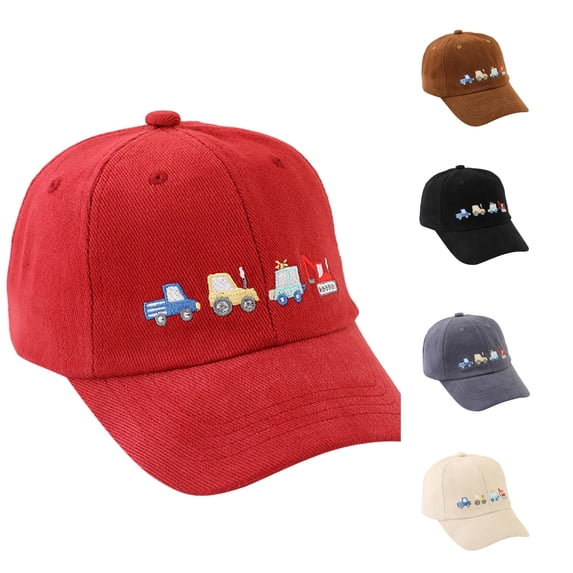 WEIGFI Toddler Boys Girls Baseball Cap Sun Hat Adjustable Snapback Car Embroidered Outdoor Activity Lightweight Caual Spring Autumn Daily Wear Lovely Vacation Hats,Red,2-5 Years