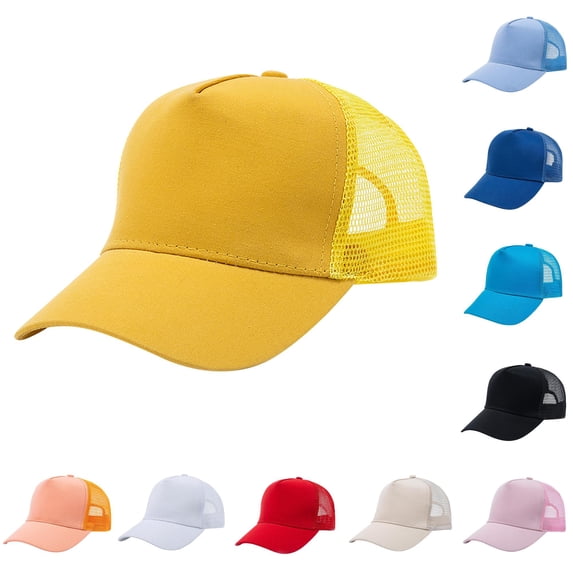 WEIGFI Toddler Boys Girls Baseball Cap Sun Hat With Mesh Adjustable Snapback Solid Color Outdoor Sports Lightweight Caual Summer Daily Wear Cute Beach Caps,Yellow,3-10 Years
