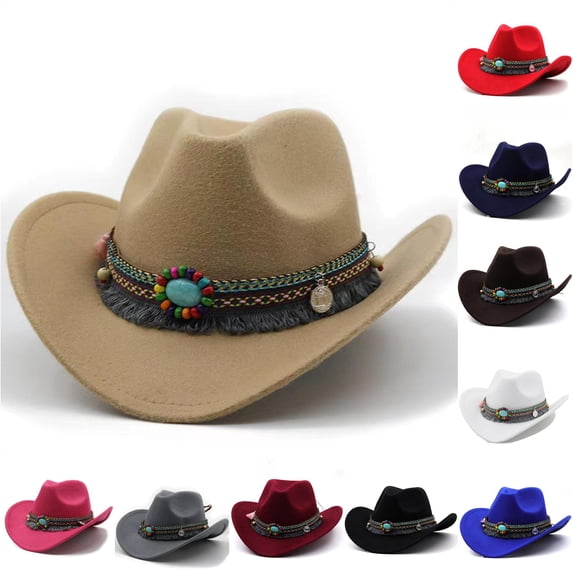 WEIGFI Toddler Boys Girls Cowboy Hat Sun Cap Wide Brim Tassels Solid Color Stage Performance Dress Up Outdoor Summer Daily Wear Lovely Vacation Hats,Khaki,4-12 Years