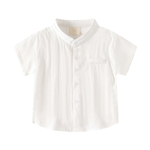 WEIGFI Toddler Boys Girls T-Shirts Solid Color Short Sleeve Button Down Gentleman Casual Lapel Funny Holiday Top,White,8-9 Years