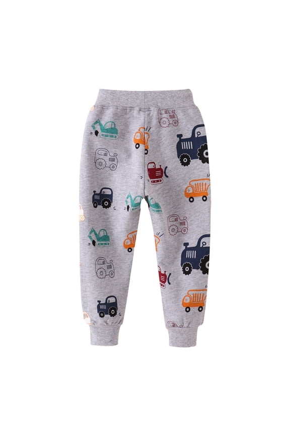 Toddler Kid Boys Pants Cartoon Car Graphic Print Spring Summer Casual Homewear Elastic Waist Bottoms With Pockets Outdoor Play Relaxed Party Trousers,Grey,1-2 Years