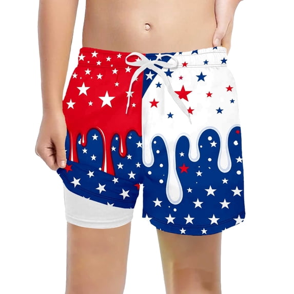 WEIGFI Toddler Kid Boys Swimsuit Swim Trunks Us National Flag Independence Day Ice Print Elastic Waist Board Shorts Water Play Comfort Cute Pool Beachwear,Red,13-14 Years