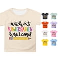 thumbnail image 1 of WEIGFI Toddler Kid Girls Back To School Tee Kindergarten First Day Of School Clothes Letter Graphic Short Sleeve Crew Neck Casual Daily Wear Summer Sweet Beach Tops,Beige,3-4 Years, 1 of 4