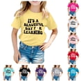 thumbnail image 1 of WEIGFI Toddler Kid Girls Back To School Tee Shirts Kindergarten First Day Of School Floral Print Letter Graphic Short Sleeve Crew Neck Casual Daily Wear Summer Cozy Party Tops,Yellow,6-7 Years, 1 of 4