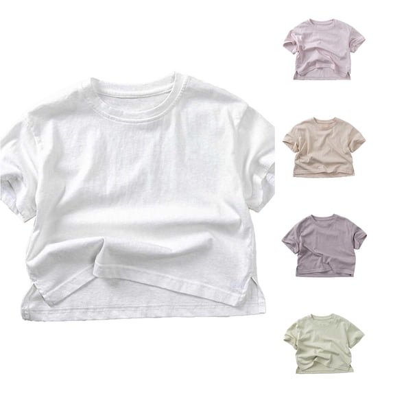 WEIGFI Toddler Kid Girls Basic Tee Shirts Soft Cotton Tees Breathable Solid Color Outdoor Playwear Short Sleeve Crew Neck Casual Daily Wear Summer Cozy Party Tops,White,2-3 Years