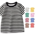 thumbnail image 1 of WEIGFI Toddler Kid Girls Tshirts Striped Graphic Tees School Outdoor Playwear Short Sleeve Crew Neck Casual Daily Wear Summer Cozy Party Tops,Black,18-24 Months, 1 of 6