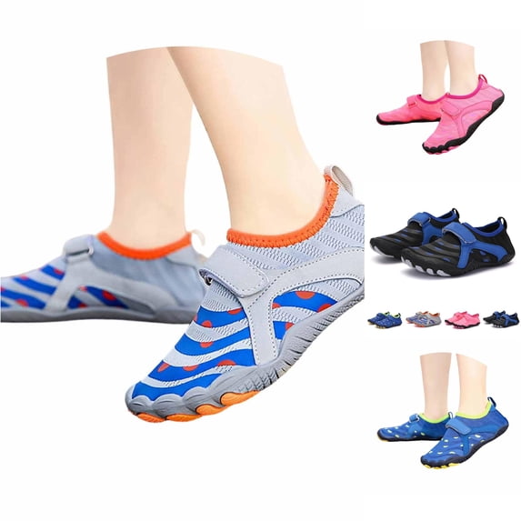 WEIGFI Toddler Kids Boys Girls Water Shoes Five Toe Barefoot Wide Toe Quick-Dry Beach Shoes Bright Color Lightweight Outdoor Swim Pool Sneakers Camping Daily Lovely Footwear,Grey,8-8.5 Years