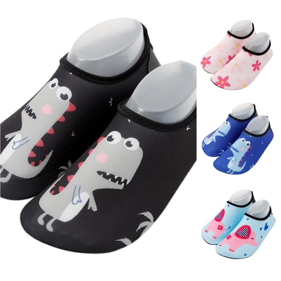 WEIGFI Toddler Kids Boys Girls Water Shoes Soft Sole Quick-Dry Beach Shoes Cartoon Print Lightweight Outdoor Sports Swim Pool Sneakers Camping Daily Cute Footwear,Black,1.5-2.5 Years