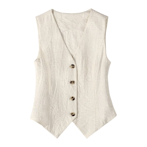 WEIGFI Women'S Vest Elegant Suit Sleeveless Work Office Formal Wear Slim Fit Solid Color Summer Trendy Street Tops,White,XXXL