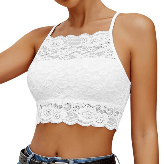 WEIGFI Women'S Vest Undershirts Sleeveless Lace Basic Crop Blouse Slim Fit Spaghetti Strap Solid Color Summer Casual Wear Comfort Stylish Beach Tops,White,M
