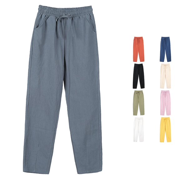 WEIGFI Women's Pants Summer Casual Elastic Waist Pants With Pocket Straight Wide Leg Stretch Pants Loose Fit Solid Color Everyday Wear Stylish Party Bottoms,Light Blue,L