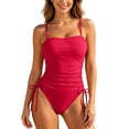 thumbnail image 1 of WEIGFI Women's Swimsuit One-Piece Bathing Suit Adjustable Tie Knot Solid Color Beachwear Tummy Control Spaghetti Strap Crew Neck Stylish Vacation Swimsuit,Red,XL, 1 of 7