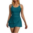 thumbnail image 1 of WEIGFI Women's Swimsuit One-Piece Swim Dress Spaghetti Strap Crew Neck Solid Color Bathing Suit Tummy Control Full Coverage Stylish Vacation Swimsuit,Sky Blue,XL, 1 of 5