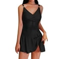 thumbnail image 1 of WEIGFI Women's Swimsuit One-Piece Swim Dress Tie Knot Spaghetti Strap Deep V-Neck Beachwear Solid Color Bathing Suit Tummy Control Stylish Vacation Swimsuit,Black,L, 1 of 4