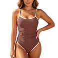 thumbnail image 1 of WEIGFI Women's Swimwear One-Piece Holiday Bathing Suit Solid Color Patchwork Beachwear Tummy Control Spaghetti Strap Crew Neck Lovely Vacation Swimsuit,Coffee,XL, 1 of 6