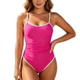 thumbnail image 1 of WEIGFI Women's Swimwear One-Piece Holiday Bathing Suit Solid Color Patchwork Beachwear Tummy Control Spaghetti Strap Crew Neck Soft Party Swimwear,Hot Pink,XXL, 1 of 6