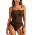 thumbnail image 1 of WEIGFI Women's Swimwear One-Piece Tummy Control Bathing Suit Adjustable Tie Knot Spaghetti Strap Crew Neck Beachwear Solid Color Soft Party Swimwear,Coffee,M, 1 of 7
