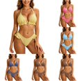 thumbnail image 1 of WEIGFI Womens Bikini Sets 2 Piece Bathing Suit Plaid Ruffles Tops And Bottom Halter Neck Cheeky Swimwear Elegant Triangle Summer Pool Casual Holiday Beachwear,Yellow,L, 1 of 5