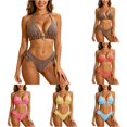 thumbnail image 1 of WEIGFI Womens Bikini Sets 2 Piece Bathing Suit Plaid Ruffles Tops And Bottom Halter Neck Cheeky Swimwear Elegant Triangle Summer Pool Comfort Holiday Swim Wear,Black,L, 1 of 5