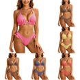 thumbnail image 1 of WEIGFI Womens Bikini Sets 2 Piece Bathing Suit Plaid Ruffles Tops And Bottom Halter Neck Cheeky Swimwear Elegant Triangle Summer Pool Sweet Party Swim Wear,RD,L, 1 of 5