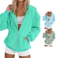 thumbnail image 1 of WEIGFI Womens Hoodie Jacket Zip Up Hooded Sweatshirt Oversized Coat With Pocket Soft Long Sleeve Casual Fall Winter Solid Color Relaxed Street Daily Wear,Green,XXXL, 1 of 5