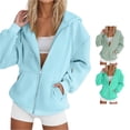thumbnail image 1 of WEIGFI Womens Hoodies Zip Up Hooded Jacket Sweatshirt Oversized Coat With Pocket Soft Long Sleeve Casual Fall Winter Solid Color Comfort Home Daily Wear,Mint Green,XXL, 1 of 5
