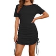 thumbnail image 1 of WEIGFI Womens Summer Dresses Casual Shirt Dress Short Sleeve Elegant Evening Party Bodycon Adjustable Drawstring Stretchy Slim Fit Solid Color Round Neck Stylish Vacation Sundress,Black,L, 1 of 4