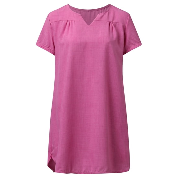 WEIGFI Womens Summer Dresses Short Sleeve Casual Homewear Outdoor Loose Fit Dress Solid Color Crew Neck Lightweight Stylish Beach Sundress,Pink,XXXXXL