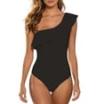 thumbnail image 1 of WEIGFI Womens Swimsuit One-Piece Elegant Solid Color Bathing Suit Flowy Ruffles One Shoulder Tummy Control Beachwear Comfort Party Swimwear,Black,L, 1 of 5