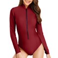 thumbnail image 1 of WEIGFI Womens Swimsuit One-Piece Long Sleeve Rash Guard Surf Athletic Zipper Crew Neck Beachwear Solid Color Bathing Suit Full Coverage Lovely Pool Swimsuit,Red,XL, 1 of 9