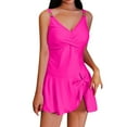 thumbnail image 1 of WEIGFI Womens Swimsuit One-Piece Swim Dress Tie Knot Deep V-Neck Tummy Control Bathing Suit Spaghetti Strap Beachwear Solid Color Lovely Pool Swimsuit,Hot Pink,XXL, 1 of 4