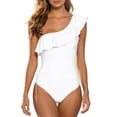 thumbnail image 1 of WEIGFI Womens Swimwear One-Piece Holiday Elegant One Shoulder Flowy Ruffles Bathing Suit Solid Color Beachwear Tummy Control Stylish Pool Swimsuit,White,S, 1 of 4