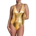 thumbnail image 1 of WEIGFI Womens Swimwear One-Piece Sparkly Party Bathing Suit Tummy Control Deep V-Neck Spaghetti Strap Solid Color Beachwear Stylish Pool Swimsuit,Gold,XL, 1 of 9