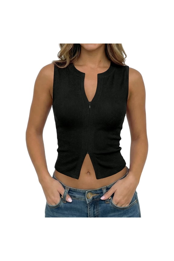 Womens Tank Tops Sleeveless Crop Basic Undershirts Deep V-Neck Solid Color Summer Casual Wear Stretch Soft Dates Tops,Black,L