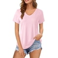 thumbnail image 1 of WEIGFI Womens Tshirt Casual Short Sleeve V-Neck Solid Color Loose Fit Curved Hem Everyday Basic Summer Daily Wear Soft Party Tops,Pink,M, 1 of 4